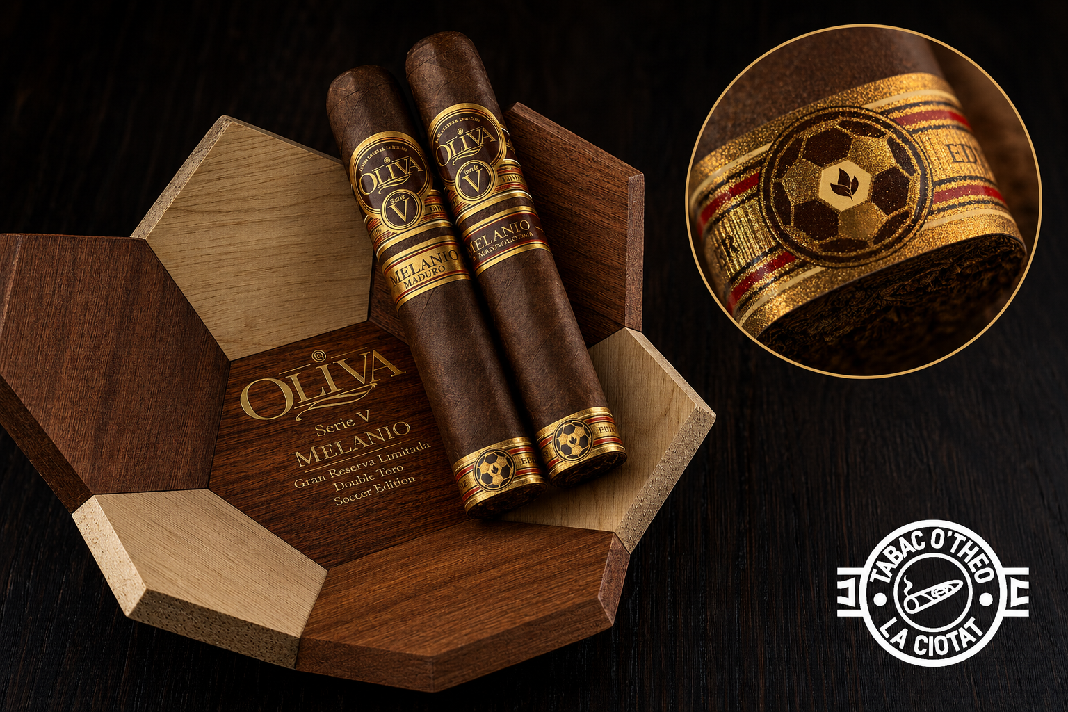 Cigares Oliva World Cup 2026 Serie V Melanio Maduro présentés dans un coffret collector en bois