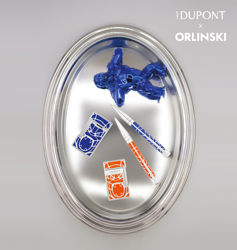 Briquets Biggy et Slimmy et stylos Initial Orlinski orange et bleu